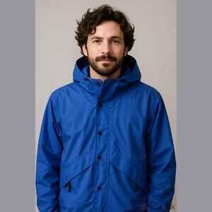 REI Men’s Quality Outdoor Gore-Tex Blue with Green Lining Rain Jacket, Size L.